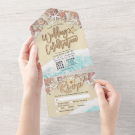 Sand Letter Starfish Seashell Summer Beach Wedding All In One Einladung