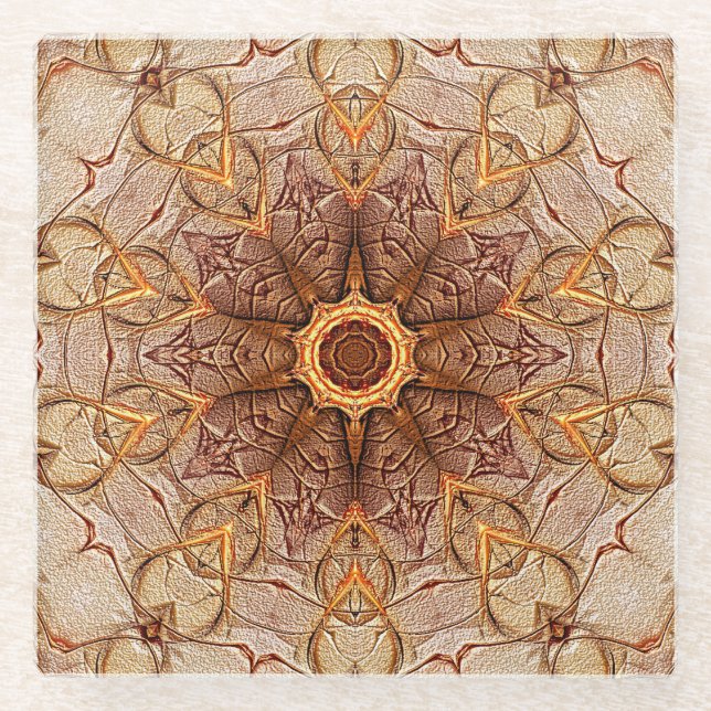 Sand-Mandala-Muster mit Sternzentrum-Unterlage Glasuntersetzer (Vorderseite)