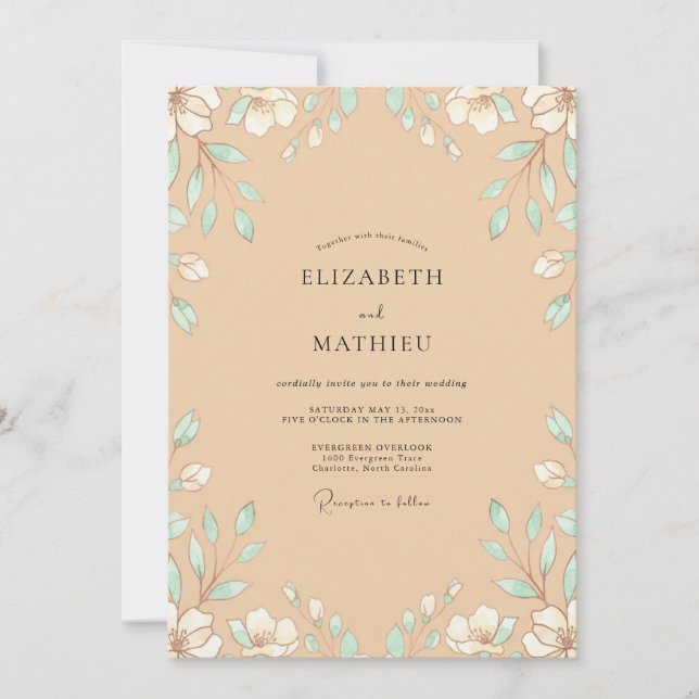 Sand-Minz-Blatt-Hochzeit Einladung (Vorderseite)
