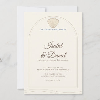 Sand-Muschel-Küsten-Script-Hochzeit Einladung