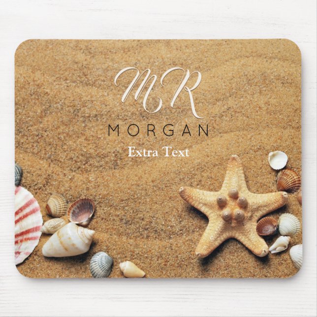 Sand & Muscheln, DIY Name & Monogramm, Extra Text Mousepad (Vorne)