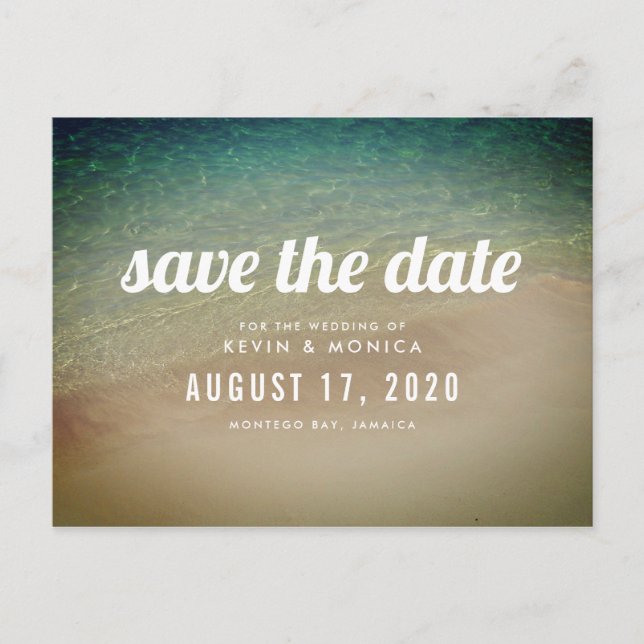 Sand Ocean Beach Hochzeit Save the Date Ankündigungspostkarte (Vorderseite)
