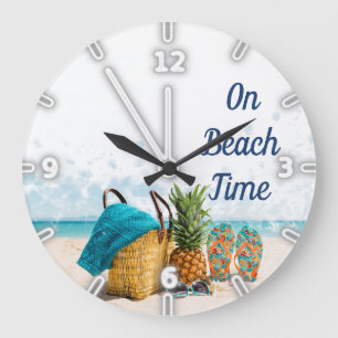 Sand Ocean Sky ,Beach Scene,Pineapple Große Wanduhr