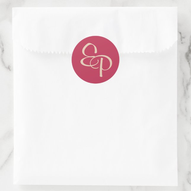 Sand on Magenta Script Monogram Umschlag Aufkleber (Tasche)