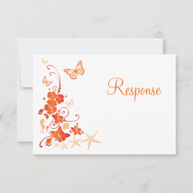 Sand, Orange, White Tropical Beach RSVP Card Einladung (Vorderseite)