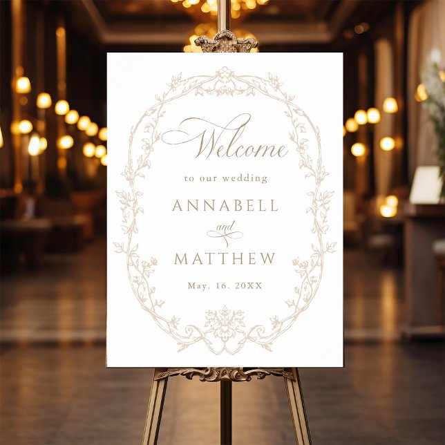 Sand Ornate Floral Frame Wedding Welcome Poster (Von Creator hochgeladen)