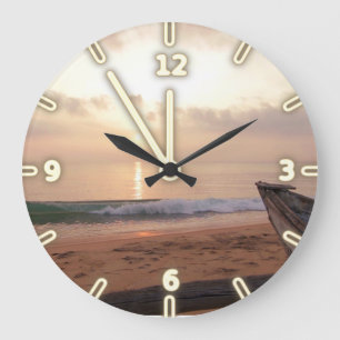 Sand Ozean Himmel Sonnenuntergang , Strand Große Wanduhr