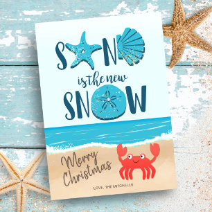 Sand Schnee Muschel Strand Küstenkrabbe Weihnachte Feiertagskarte