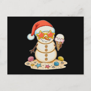 Sand-Schneemann-Santa-Hut-Weihnachten-Strand-Vibes Feiertagspostkarte