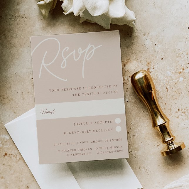 Sand | Script Watermark Meal Choice Wedding RSVP Karte (Von Creator hochgeladen)