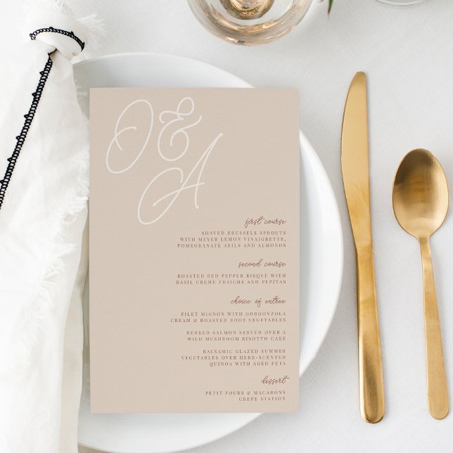 Sand | Script Watermark Monogram Wedding Menu (Von Creator hochgeladen)