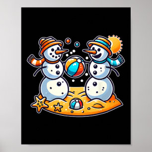 Sand Snowman spielt Beach Ball Xmas im Juli Sommer Poster