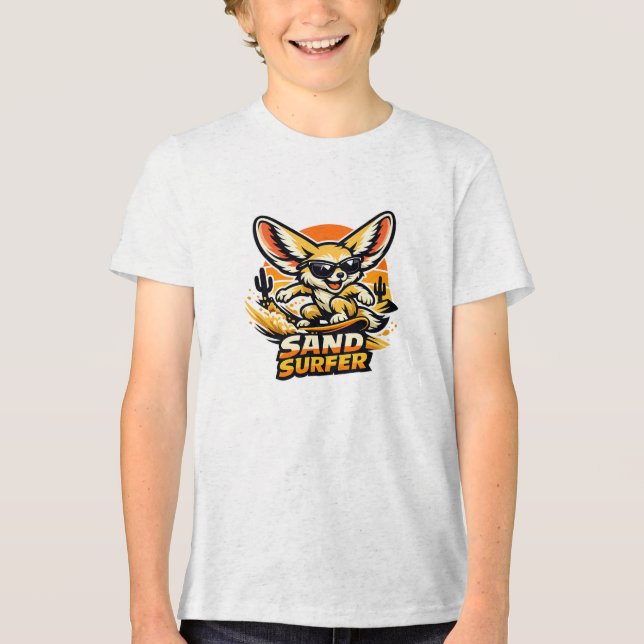 Sand Surfer Fennec Fox Desert Surfing Cartoon Desi Tri-Blend Shirt (Vorderseite)