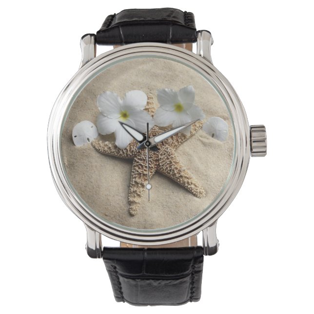 Sand-Szene Seestern und Sanddollar auf Wache Armbanduhr (Vorderseite)