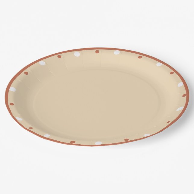 Sand Terrakotta Weiß Tupfen Pappteller (Schrägansicht)