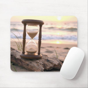 Sand-Timer auf Strand-Treibholz Mousepad
