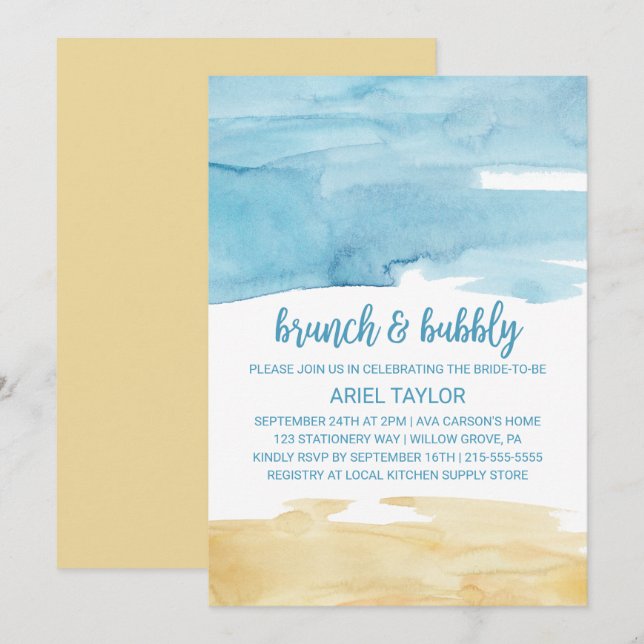 Sand und Meerbrunch und Bubbly Einladung (Vorne/Hinten)