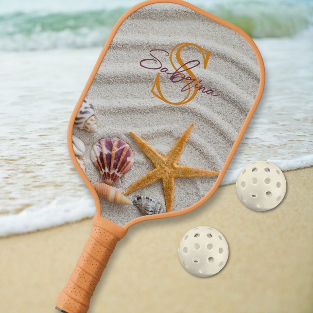 Sand und Muscheln Monogramm Paddel Pickleball Schläger (Von Creator hochgeladen)