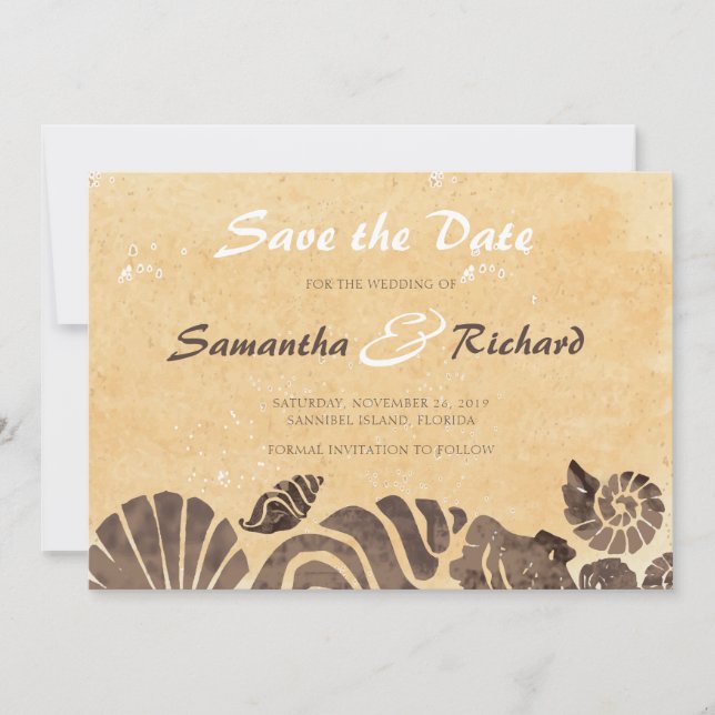 Sand und Seashells/Beach Wedding Save the Date (Vorderseite)