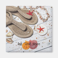 Sandalen, Muscheln und Starfish am Strand