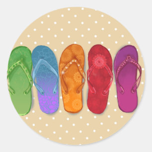 Sandals flip-flops beach party - sand dots runder aufkleber
