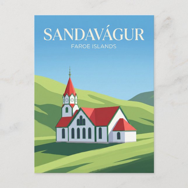 Sandavágur-Kirche Färöer-Inseln Postkarte (Vorderseite)