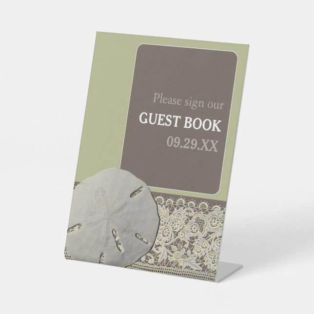 Sandballplatz, Vintage Hochzeit am Strand Sockelschild (Vorderseite)