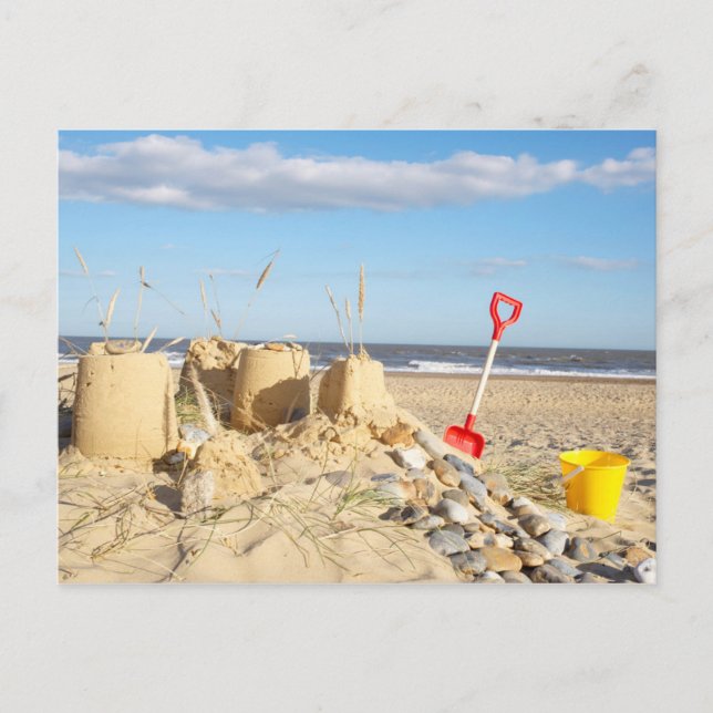 Sandcastle am Strand Postkarte (Vorderseite)