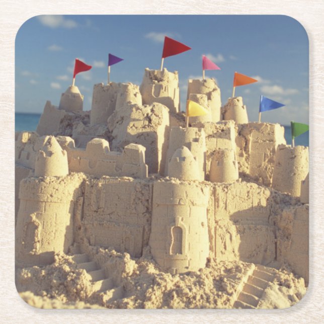 Sandcastle auf Strand Rechteckiger Pappuntersetzer (Vorderseite)
