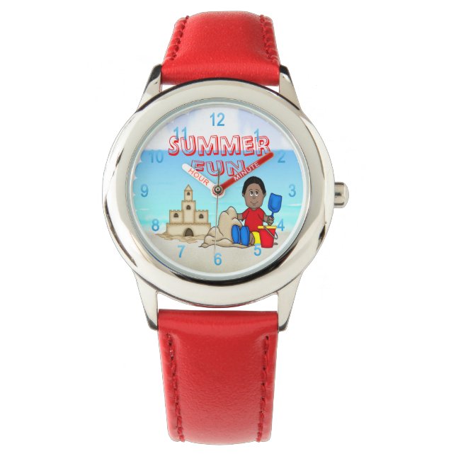 Sandcastle (Black Boy) Kid's Adjustable Bezel Watc Armbanduhr (Vorderseite)