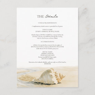 Sandcreme-Schalen-Küsten-Script-Hochzeitsdetails Begleitkarte