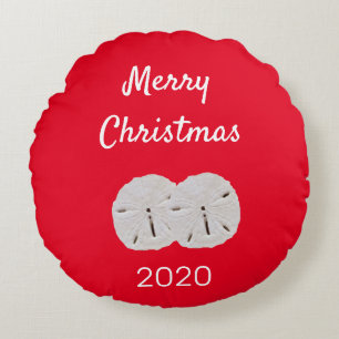 Sanddollar Muster Red White Beach Frohe Weihnachte Rundes Kissen