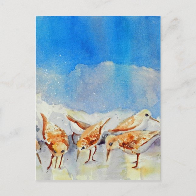 Sanderling Shuffle Postcard WatercolorBeach Memory Postkarte (Vorderseite)