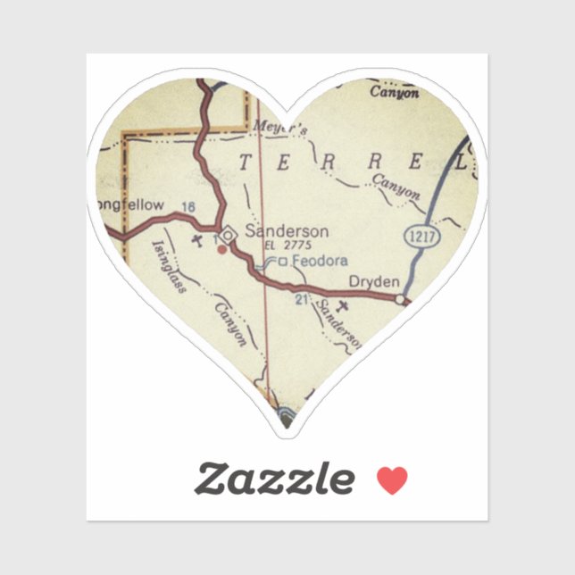 Sanderson TX Retro Map Aufkleber (Blatt)