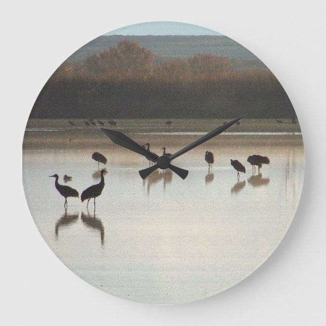 Sandhill Crane Birds Wildtiere Clock Große Wanduhr (Vorderseite)