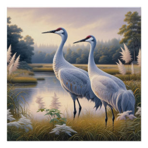 Sandhill Crane Couple Decoupage Poster