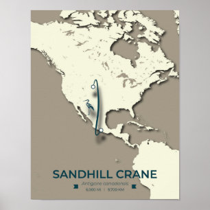 Sandhill Crane Migration Map - Minimalistisch Vint Poster