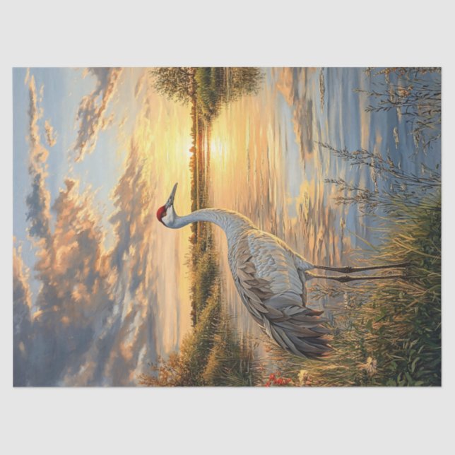 Sandhill Crane Sunset on Marsh Decoupage Seidenpapier (Vorderseite)