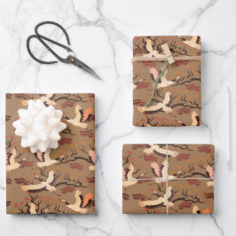 Sandhill Cranes Trees Pattern Brown Geschenk Geschenkpapier Set