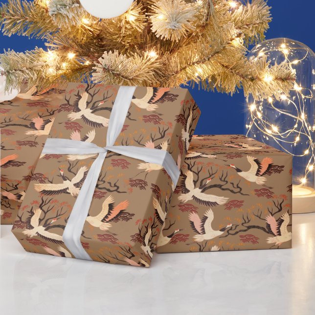 Sandhill-Kraniche Bäume Muster Braun Geschenk  Geschenkpapier (Feiertage)