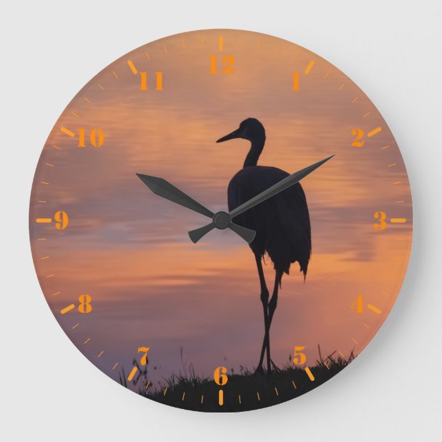 Sandhügelkraniche Silhouette bei Sonnenuntergang Große Wanduhr (Vorderseite)