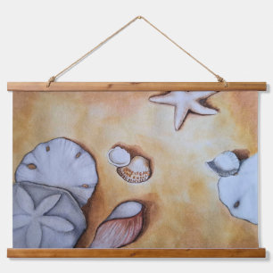 Sandige Muscheln  Wandteppich Mit Holzrahmen
