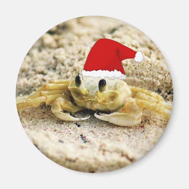 Sandkrebs in der Weihnachtsmannmütze Weihnachten Magnet (Vorne)