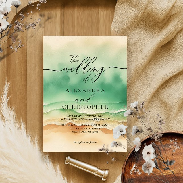 Sandmeer Strand Wasserfarben Sommersignatur Einladung (Von Creator hochgeladen)