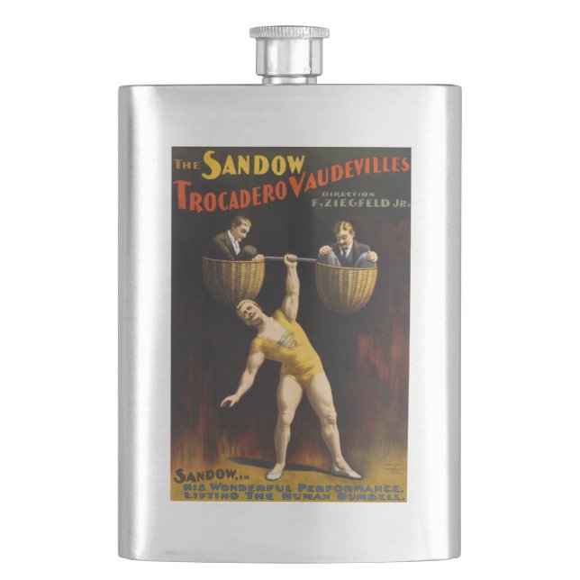 Sandow Eugen Sandow Vaudeville Weightlifter Flachmann (Vorderseite)