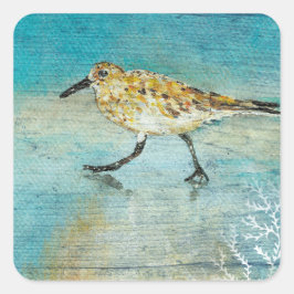 Sandpiper Beach Shorebird Weatherwork Quadratischer Aufkleber