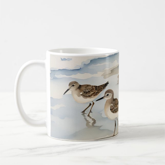 Sandpiper Sea Birds Küstenstrand Szene Wasserfarbe Kaffeetasse (Links)
