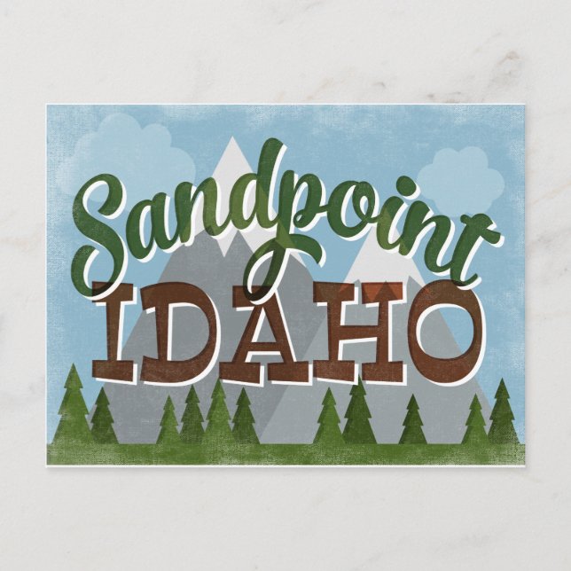 Sandpoint Idaho Fun Retro Snowy Mountains Postkarte (Vorderseite)