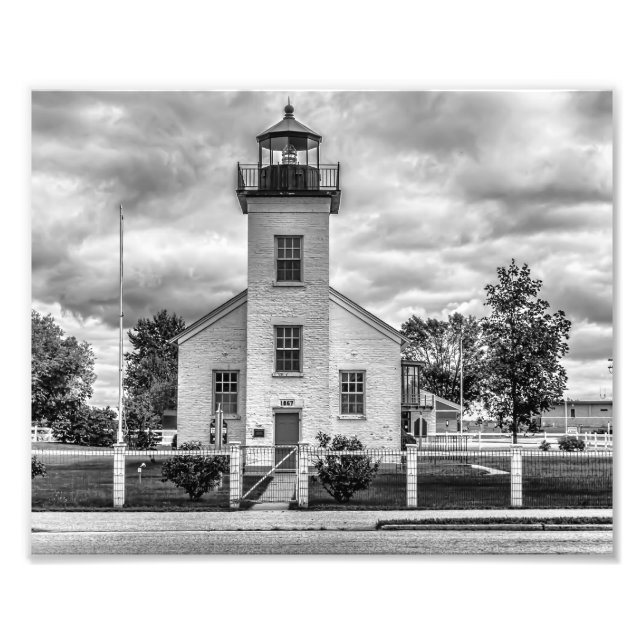 Sandpoint Lighthouse Schwarzweiß-Fotografie Fotodruck (Vorne)