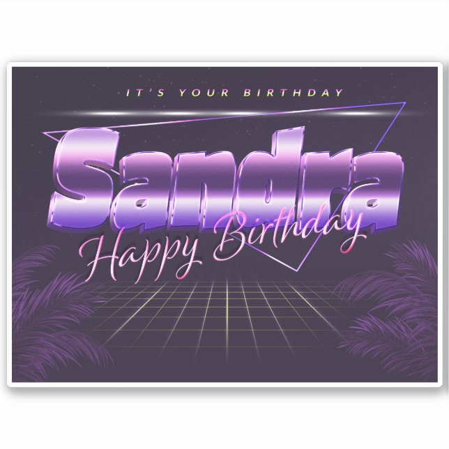 Sandra Name Vorname lila retro Sticker Geburtstag (Vorderseite)
